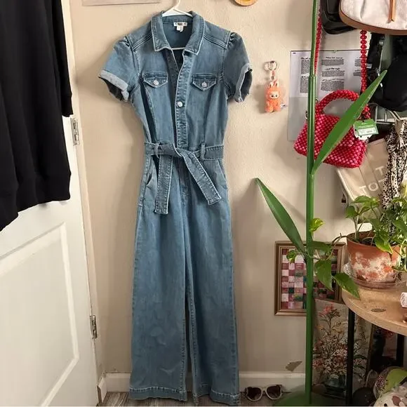 Paige Short Sleeve Anessa Denim Jumpsuit in Hailey 2 - Picture 2 of 11